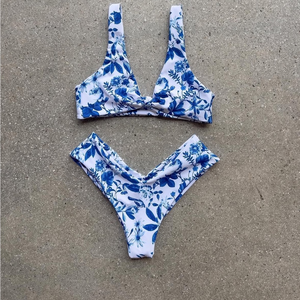 Skatie Blue and White Floral Bikini - Wisteria Penny top